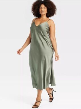 Whimsigoth Forest Fairy Grunge Whimsy Goblincore Silky Slip Dress Sage Green 3X